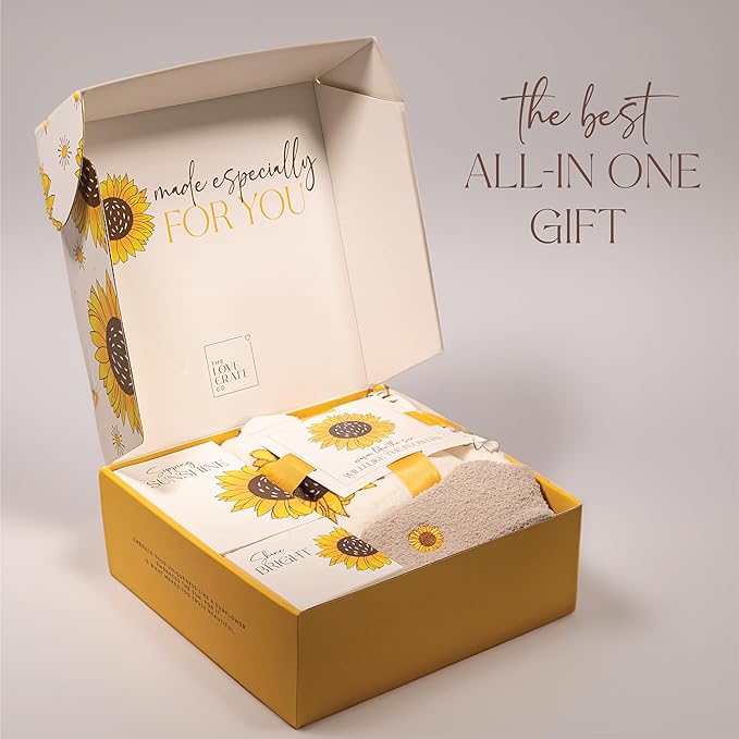 The Love Crate Co 10Pc Sunflower Gift, Spa Set | for Women, Get Well Soon Basket, You Are My Sunshine Care Package