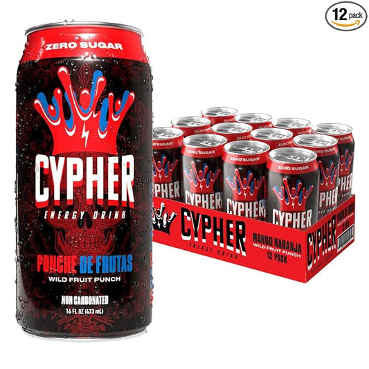 Cypher Sugar Free Energy Drink, Wild Fruit Punch – Non-Carbonated & Low Calorie Juice Energy Drink for Lasting Stamina & Focus with 260mg Caffeine, 3g Whey Protein, & 5 Amino Acids (12) 16oz Cans