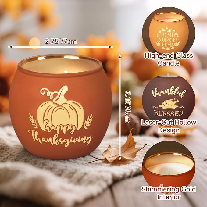 Lanpn Fall Thanksgiving Scented Candles Gift Set, 4 Pack 16oz Fall Aromatherapy Candle, Glass Jar Candles for Woman Man, Autumn Pumpkin Fragrance Table Farmhouse Decoration Tabletop Centerpiece