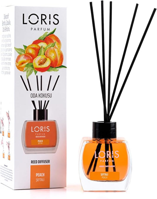 Loris Reed Diffuser - Peach - Aromatic Home Fragrance with Natural Essential Oils, 4.06 fl oz/120 mL – Long‑Lasting, Non‑Toxic, Gift Ready Scented Diffuser with Sticks for Room & Bathroom