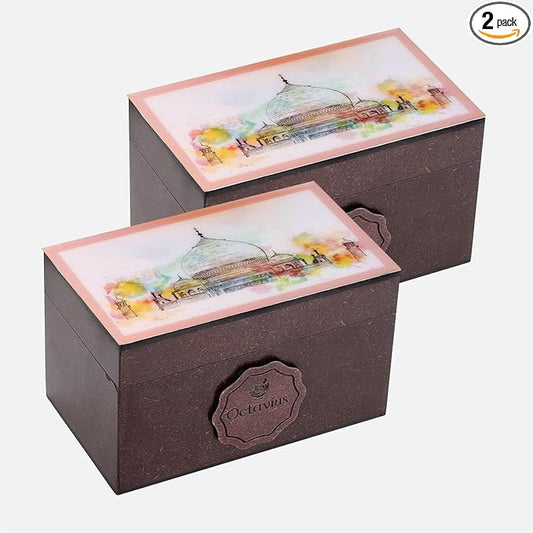 Octavius Assorted Tea Gift Set | 6 Flavored Black & Green Teas | 30 Premium Teabags in Each Box | Wooden Tea Sampler with Taj Mahal Design | Luxury Tea Gift Box | Pack of 2