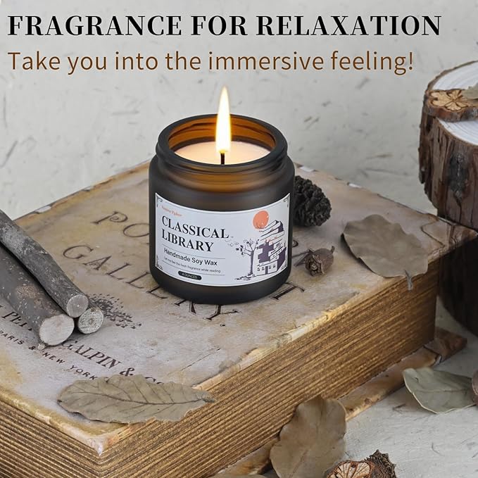 Classical Library Candle,Book Lovers Gifts,4 oz 20 Hours Burn Soy Wax Candle Gift for Readers Birthday Gifts for Book Lovers,Librarian