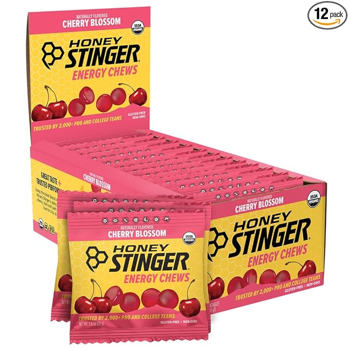 Honey Stinger Organic Cherry Blossom Energy Chew, Gluten Free & Caffeine Free, for Exercise, Running and Performance, Sports Nutrition for Home & Gym, Pre and Mid Workout, 12 Pack, 21.6 Ounce