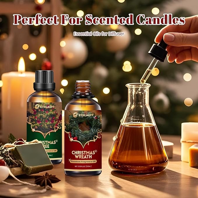 Christmas Tree Essential Oil 3.38 Fl Oz (100ml), Christmas Essential Oils for Diffusers, Winter Essential Oils for Candle Making, Cozy Holiday Scented Oils