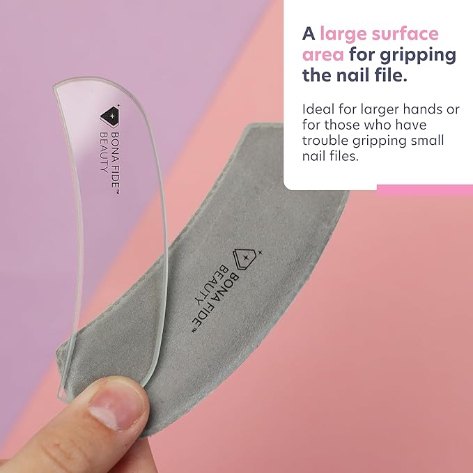 Bona Fide Beauty Ergonomic Moon Nail File (Clear) Grit in The Groove. Etched Glass File Made in The Czech Republic, Curve File with Large Gripping Surface.