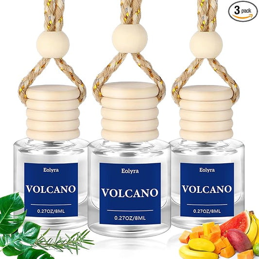 Hanging Car Air Freshener (Pack of 3) : Luxury Car Perfume for Women Men | Cute & Reusable Bottle with 45+ Days Long-Lasting Fragrance Oil Diffuser, Volcano