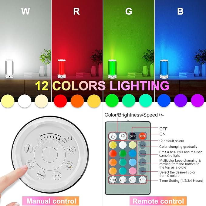 BIGMONAT Bedside Table Lamp with Remote, Multi-Colors LED Nightstand Light with Rechargeable,Timer, Dimmable Night Lighting for Bedroom, Living Room (White, 1 Pack)