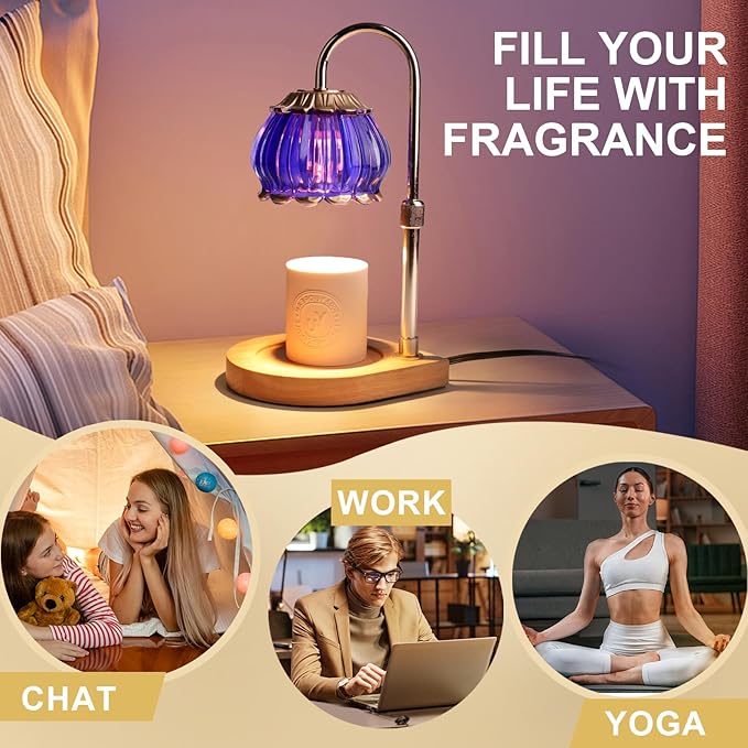 Candle Warmer Lamp with Timer, Adjustable Height Dimmable Candle Warmer Light, Gift for Women Glass Shade Electric Jar Candle Warming Lantern,Home Decor Cozy House Warming Gifts,Purple
