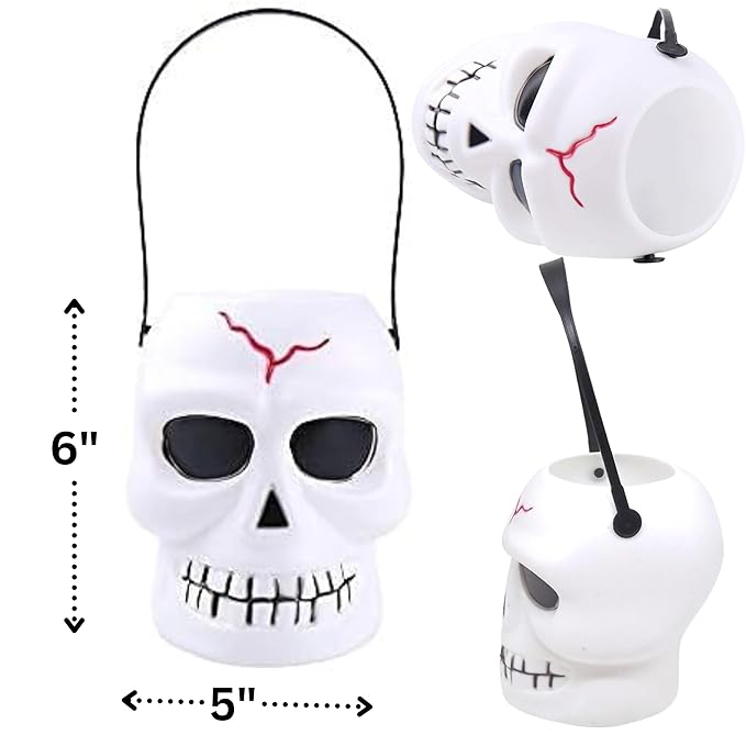 Halloween Assorted Skull Bucket (32 Count) Filled with Candies, Snacks, Cookies and more, Treats for Family, Friends, Kids, Boys and Girls