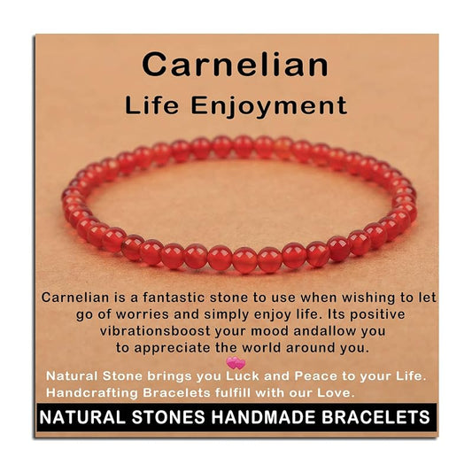 AD Beads Handmade Gemstone Stretch Elastic Bracelet Crystal Healing Reiki Nature's Beauty and Spiritual Essence Unisex (4mm, Carnelian (Life Enjoyment))