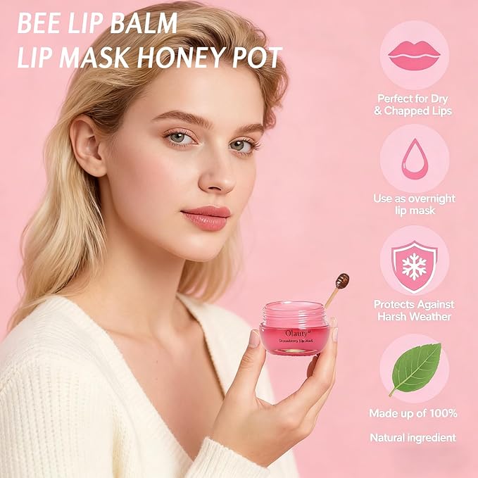 9 PCS Bee Lip Balm Lip Mask Honey Pot, Honey Lip Balm Bulk Lip Sleeping Mask Nourishing Overnight Lip Treatment, Lip Moisturizer Balm with Stick, Hydrating & Preventing Dry, Cracked Lips, Lip Scrubs