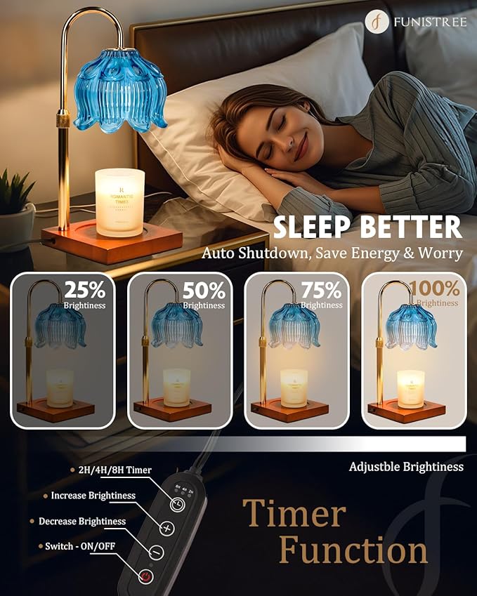 Candle Warmer Lamp with Timer Dimmable, Height Adjustable Birthday Gifts for Women Mom House Warming, Home Decor, Lotus Flower Candle Lamp Warmer 2 Bulbs Inc (Blue)