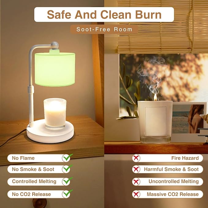 Candle Warmer Lamp with Timer, Dimmable Candle Wax Warmer, Height Adjustable Electric Candle Lamp Warmer with 2 Bulbs, Gifts Idea for Women Her, Mom, Vintage Home Decor for Bedroom-Mint Green