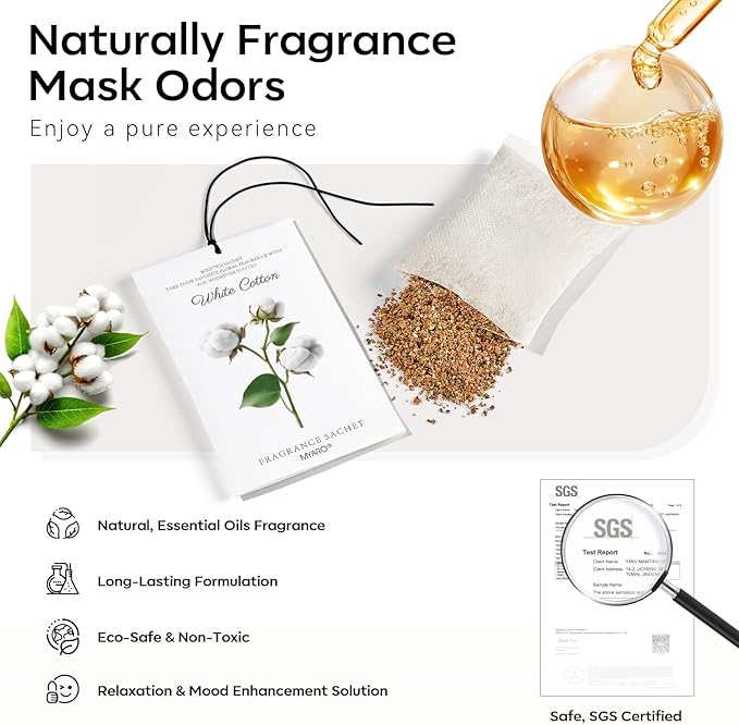 12 Packs Scent Sachets for Closet Clothes Storage - White Cotton Fragrance Long Lasting Home Air Freshener Odor Deodorizer