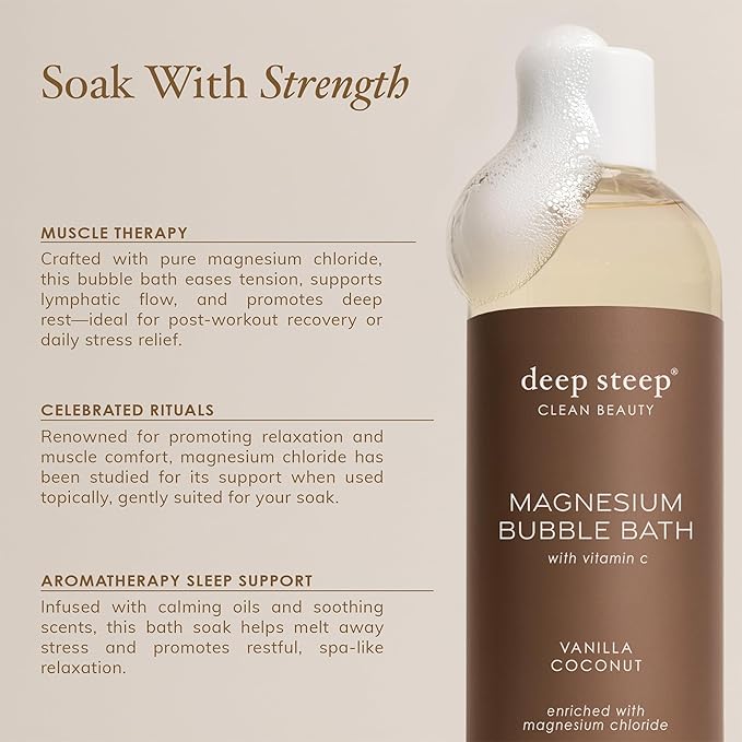 Deep Steep Magnesium Bubble Bath, 15.6 oz – Foaming Soak with Magnesium, Coconut Oil, Aloe, Vitamin C, Shea Butter & Argan Oil – Vegan, Clean Beauty for Stress & Sleep (Lavender Chamomile)