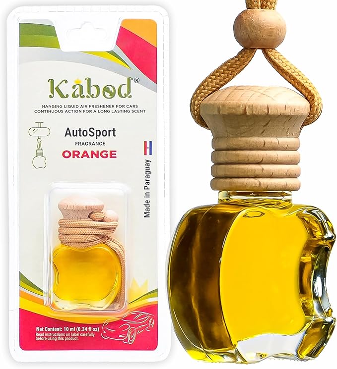 Kabod Citrus Orange Hanging Car Air Freshener | Essential Oil Diffuser | Natural Odor Eliminator | Fresh & Energizing Scent | Long-Lasting Fragrance | 10 ml
