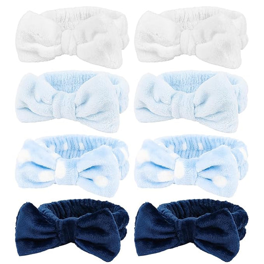 8 Pack Spa Headband for Washing Face Stocking Stuffers Skincare Headbands Bulk for Women Girls Soft Coral Fleece Hairband Cute Bow Headbands for Washing Face Makeup