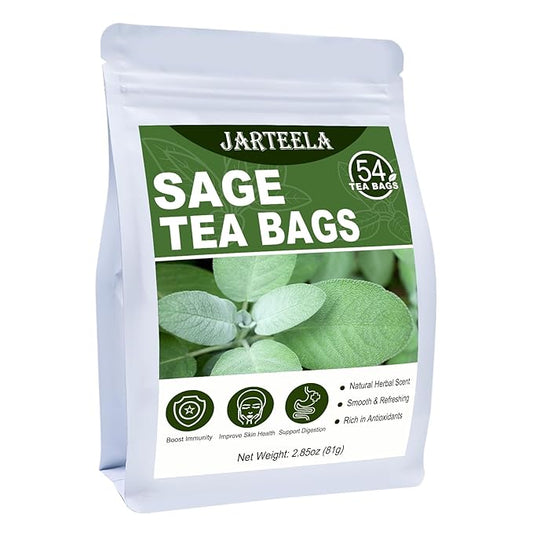 Jarteela - Sage Tea Bag, 1.5g x 54 Count - Natural Sage Leaf Salvia Officinalis Tea Bag - Non-GMO - Caffeine-free Herbal Tea -Support Digestion & Healthy Skin