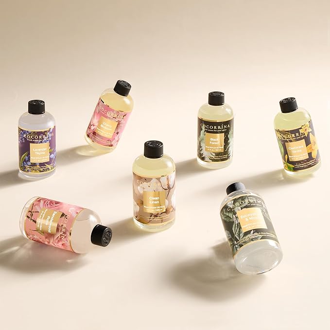 Cocorrína Reed Diffuser Refill Clean Linen 17oz (500ml) with 8 Rattan Sticks - Premium Long-Lasting Scented Oil, Home Fragrance for Bedroom, Bathroom Home Decor