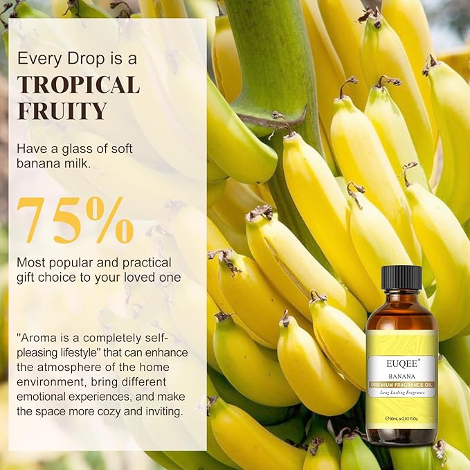 EUQEE 2.02 Fl oz Banana Fragrance Oil, Premium Fragrance Essential Oil with Glass Dropper for Diffuser, Soap Candle Making - 60ml