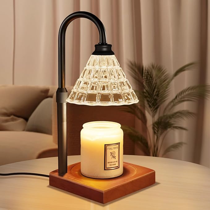 Candle Warmer Lamp with Dimmer, 2H/4H/8H Timer, Compatible with Yankee Candle Large Jar Candle, Home Decor Gift for her, Birthday Gift for mom, Home Scented Jar Candles Heater (Black Wood)