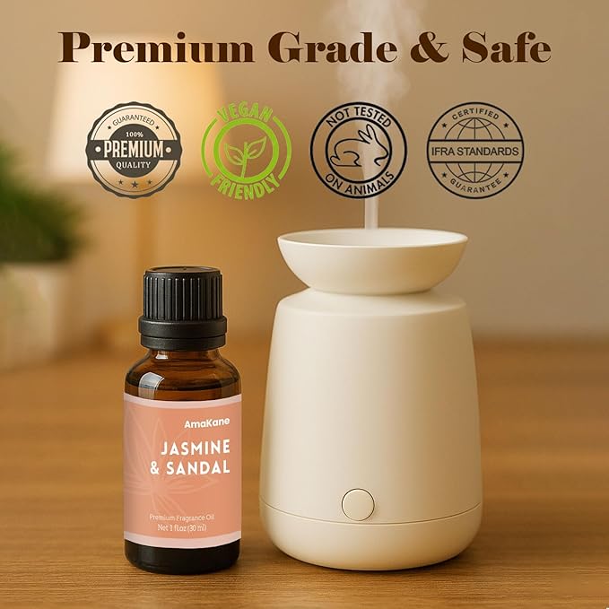 AmaKane Jasmine& Sandal Hotel Fragrance Oil 30ml, Inspired by Shangri-La Essential Oil, Premium Diffuser Oil for Home, Long-Lasting Aromatherapy Oil, Candle & Soap Making Scents