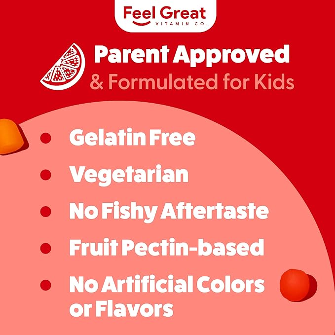 Feel Great Vitamin Co. Complete DHA Gummies for Kids | with Omega 3 6 9 + DHA, Vitamin C | Supports Healthy Brain Function, Vision & Heart Health | Gluten Free, Vegetarian | 60 Gummies