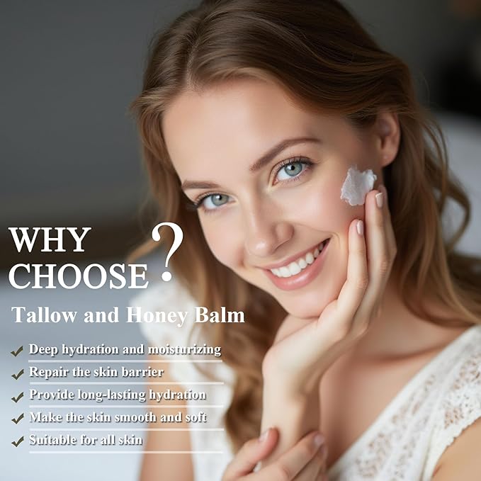 Tallow and Honey Balm - 120 ML Organic Grass-Fed Beef Balm - Deeply Moisturizing Body Cream - Beef Tallow for Face Body Lotion for Dry & Sensitive Skin