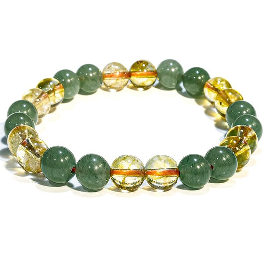 Citrine, Green Aventurine Bracelet – Healing Crystal Bracelet for Women and Men – 8mm Round Beaded Bracelet for Good Luck, Wealth, Abundance – Elastic Adjustable Size Gemstone Bead Bracelet