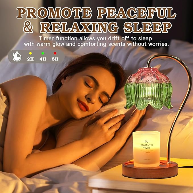 Glass Candle Warmer Lamp with Timer, Electric Candle Warmer Lamp, Graduation Birthday Gifts for Women Girls, Flower Candle Light Warmer Gifts, Aromatic Candle Warmer for Vintage Home Decor