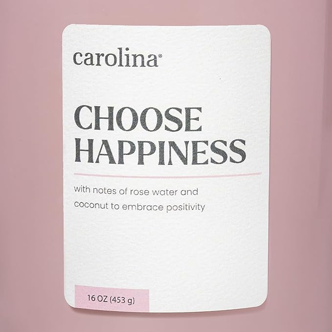 Carolina Choose Happiness 16 oz Scented Candle, 2 Wick Wellness Relaxing Candle, 60H Burn Time, Ideal for Creating a Welcoming Home - Made in The USA