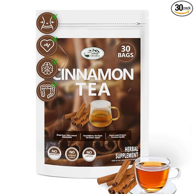 Veyorra Cinnamon Tea Bags -Natural & Pure Cinnamon Bark, Herbal Tea. No Sugar, No Caffeine, No Gluten, Vegan (30 Bags)