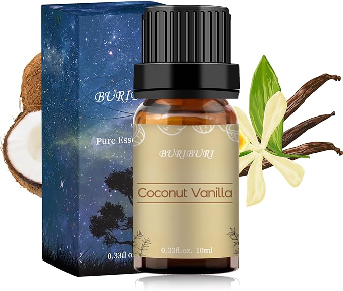 BURIBURI Coconut Vanilla Essential Oil, 10ml Premium Grade Scented Oil Coconut Vanilla Fragrance Oil for Diffuser, Massage, Candle, Soap Making