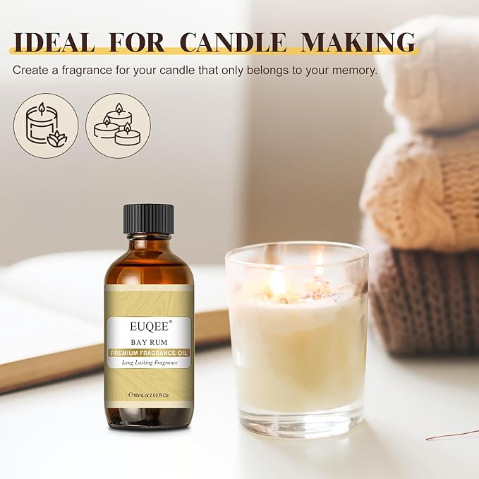 EUQEE Bay Rum Fragrance Oil with Glass Dropper, Essential Oils for Candle & Soap Making, Diffusers, DIY Bath Bombs (2.02 Fl oz/60 ml)