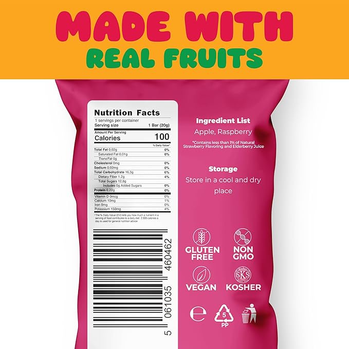 Fruit Rolls by Zest Delites, 100% Natural Healthy Fruit Snacks for Kids & Adults, Made from Real Raspberry Leather, Vegan, School Lunch Snack, A Twist on Raspberry Strips, 10 Packs
