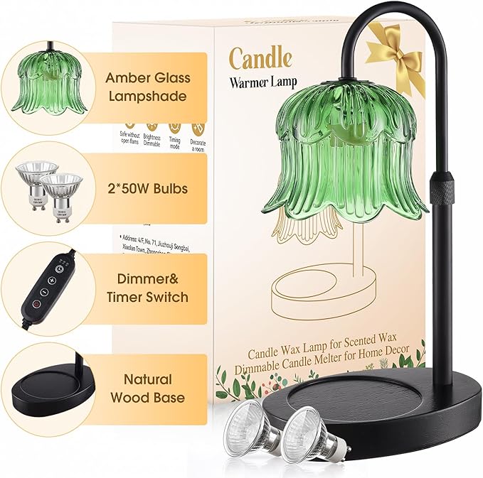 Candle Warmer Lamp Adjustable Timer Electric－Green Flower-Shaped Wax lamp