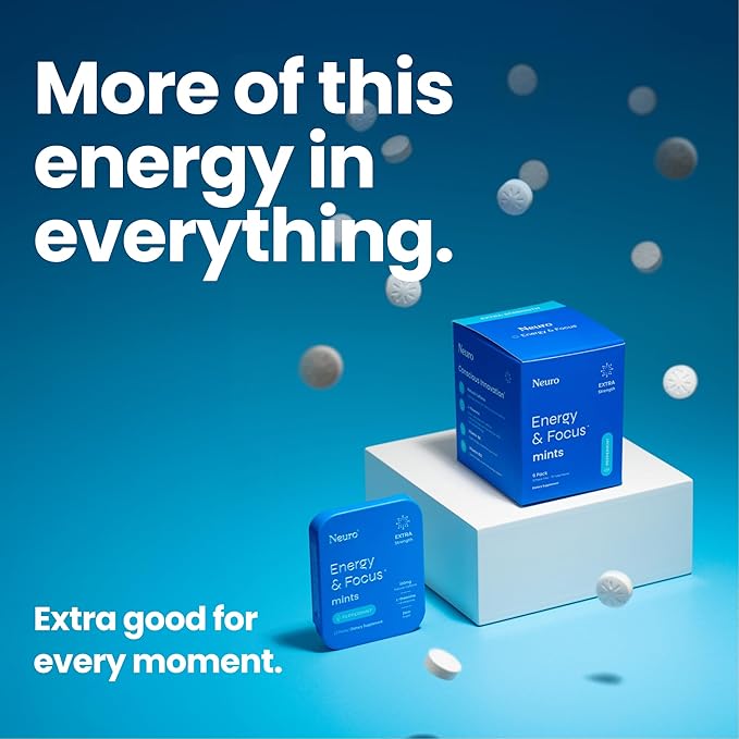 NeuroGum Extra Strength Energy & Focus Mints (Peppermint, 72 Pieces) | 100mg Natural Caffeine + L-Theanine + Vitamin B12 & B6 | Sugar Free Nootropic Cognitive Brain Performance Supplement