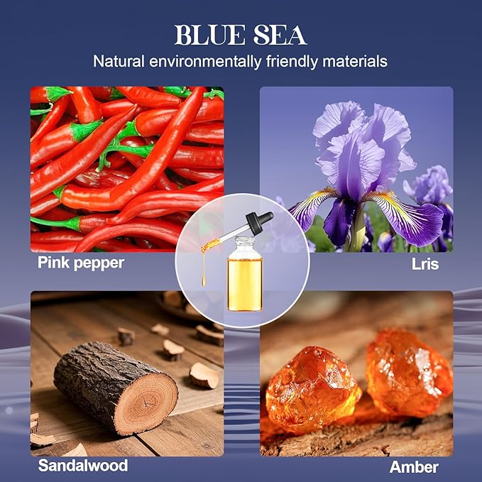 Reed Diffuser Set, 6.1 oz (180 ml) Blue Sea Scented Diffuser with Sticks Long-Lasting Home Fragrance Reed Diffuser for Home Room Office Bathroom Shelf Decor