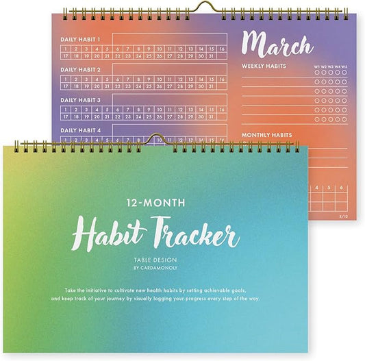 12-Month Habit Tracker Calendar – Gradient Table Wall Planner for Goals & Productivity, Daily/Weekly/Monthly Tracking, Wire-O Hanger, Thick 200 gsm Paper, Year-Neutral Months