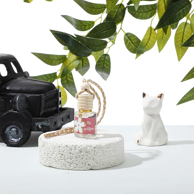 2 Sets Hanging Car Air Freshener and Essential Oil Diffuser, Car Air Freshener Daisy Essential Oil Diffuser Long Lasting Automobile Aromatherapy(White,Pink Champagne)