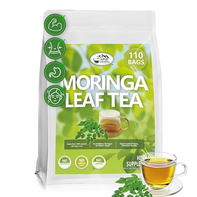 Veyorra Moringa Tea,Loose Leaf Moringa Herbal Tea. No Sugar, No Caffeine, No Gluten, Vegan(110 Bags)