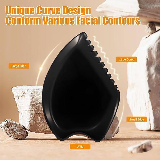 Gua Sha Facial Massage Tool - Black Jade Bian Stone Face & Body Massager for Wellness, Relaxation, Neck/Shoulder/Back/Leg Massage, Natural Stone Skin Care Tool