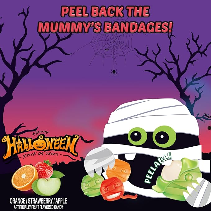 AMOS Halloween Peelerz 4D Mummy Gummies Candy Halloween Candy Treats for Kids, Trick or Treat, Parties, School Events & Movie Nights, Individually Wrapped Bulk Gummy Snacks, 240g (8.47oz) Pack