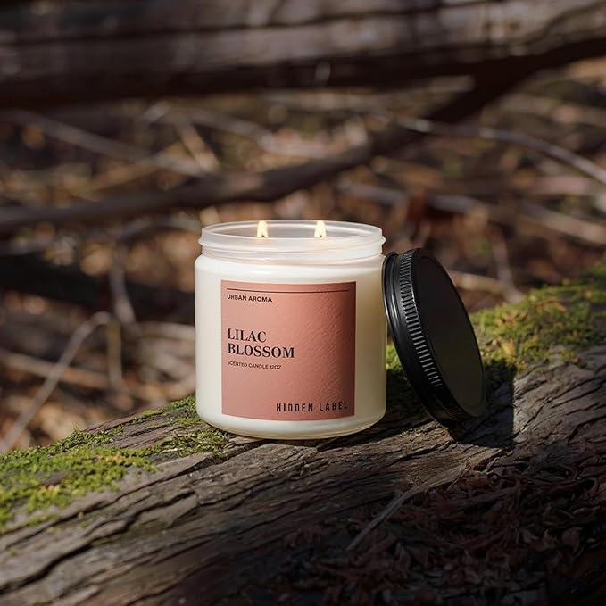 Hidden Label Lilac Blossom Scented Candle, 12oz Natural Soy Non Toxic, 70H Burn Time 2 Wick Aromatherapy Candle for Home Decor,Stress Relief & Relaxation,Gifts for Women & Men