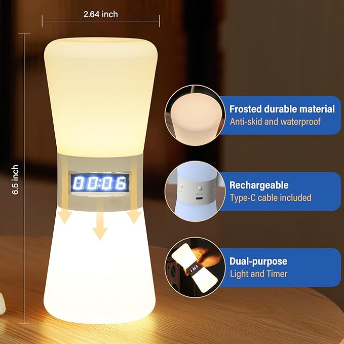 LED Visual Timer Hourglass - Rechargeable Digital Countdown ADHD Timer for Kids & Adults (1-99 Mins Adjustable), Time Flow Simulation with Time Management for Classroom,Kitchen,Room,Home (Warm-White)