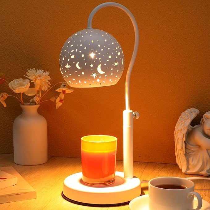 Candle Warmer Lamp with Timer and Dimmer Adjustable Height for Bedroom Decor, Wax Melting Warmer for Jar Candles with 2 Replacement Bulbs Christmas House Warming Gifts