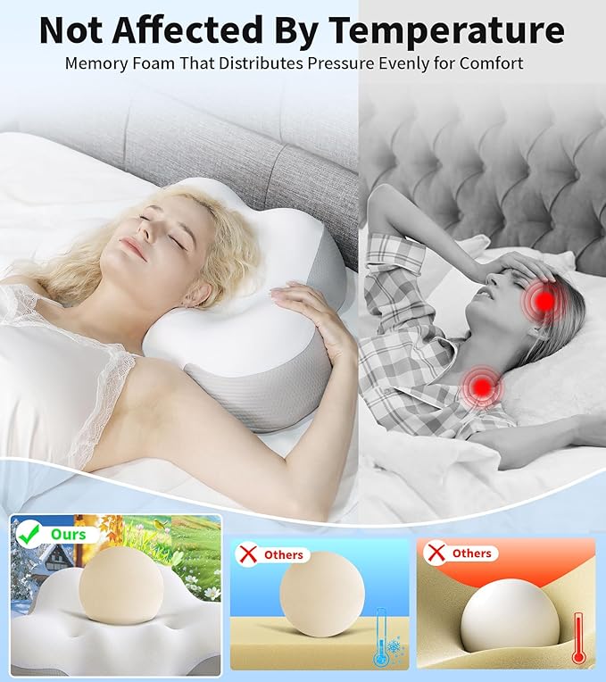 Cervical Pillow for Neck and Shoulder, Ergonomic Side Sleeper Pillow for Neck Support, Contour Memory Foam Pillows for Side Back & Stomach Sleepers with Cooling Pillowcase