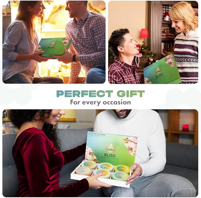 Shower Steamers Gift Set – 6 Aromatherapy Shower Bombs with Essential Oils – Natural Spa Fizzies for Women & Men – Self-Care Kit for Relaxation, Stress Relief & Home Spa – Bliss Collection