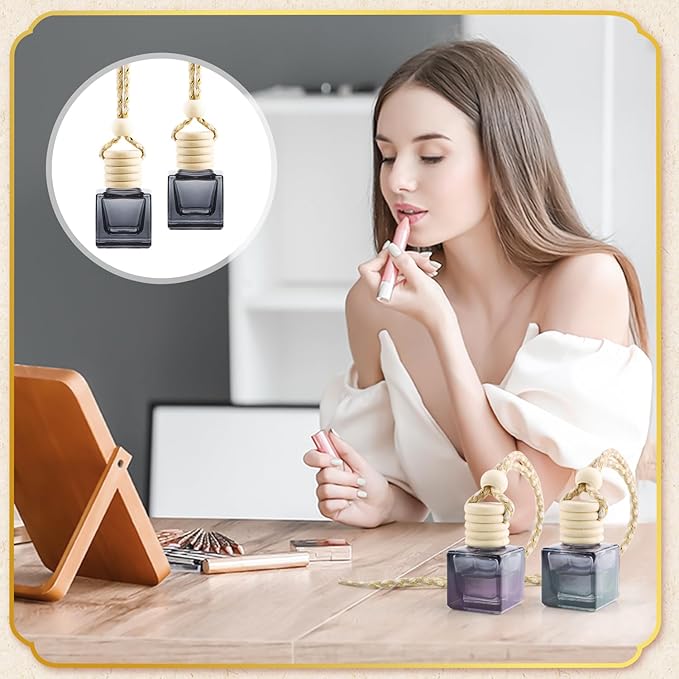 20 Pack Black Hanging Car Air Freshener Bottle Empty Car Essential Oil Diffuser Bottles Pendant Black Glass Perfume Bottles Aromatherapy Fragrance Bottle Auto Ornaments Decor (square)