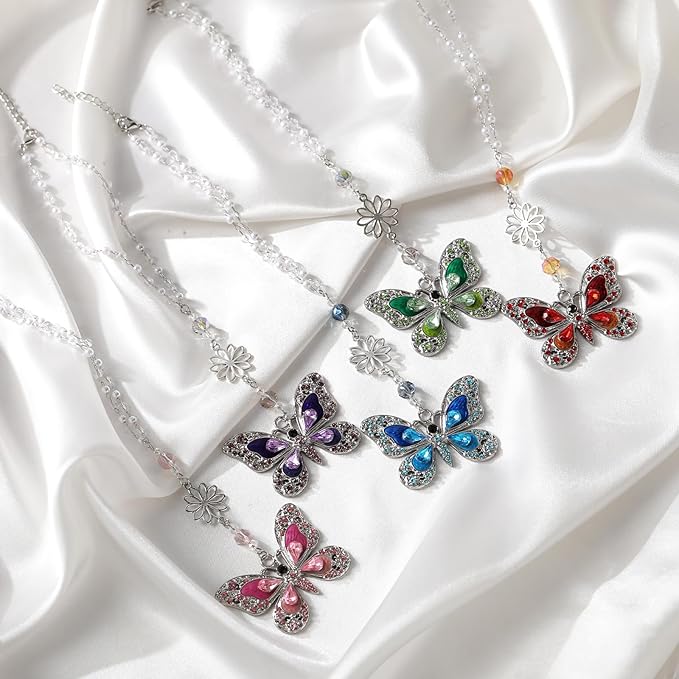 Green Crystal Butterfly Car Charm - Rear View Mirror Hanging Ornament, Sun Catcher Window Pendant for Car Interior Decoration, Christmas Birthday Gifts for Mom Aunt Women